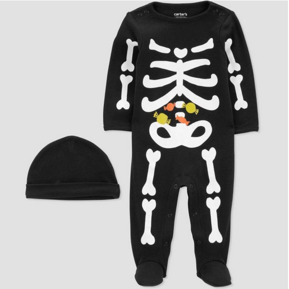Carter’s Skeleton Sleep & Play Onesie + Hat Set 6M | Halloween Baby Costume